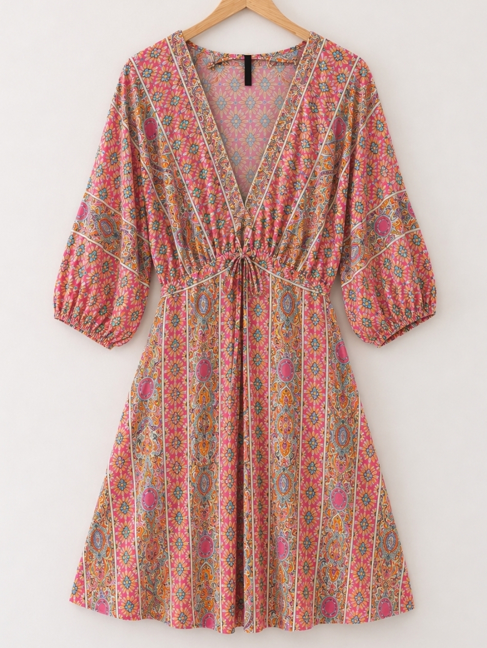 Boho Floral Balloon Sleeve Dress XL Beachy Resort Vacation Cottagecore